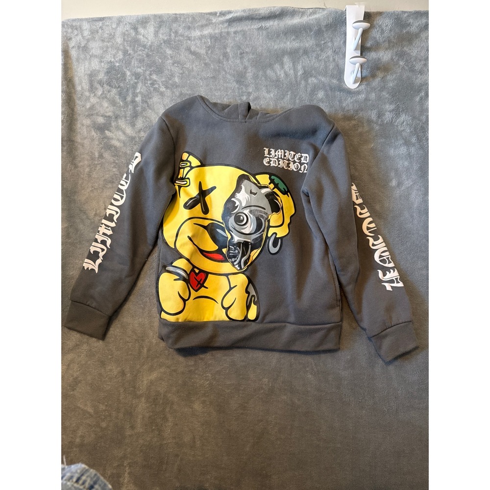 RGSTR Kids Limited Edition Cyborg Teddy Bear Graphic Hoodie Gray Size 10